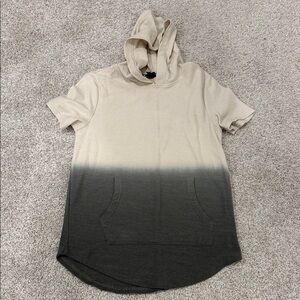 art class Short Sleeve Hooded Dip-Dye Top in Cream and Charcoal